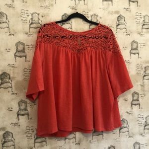 Floaty Pink Top with Lace Cutouts